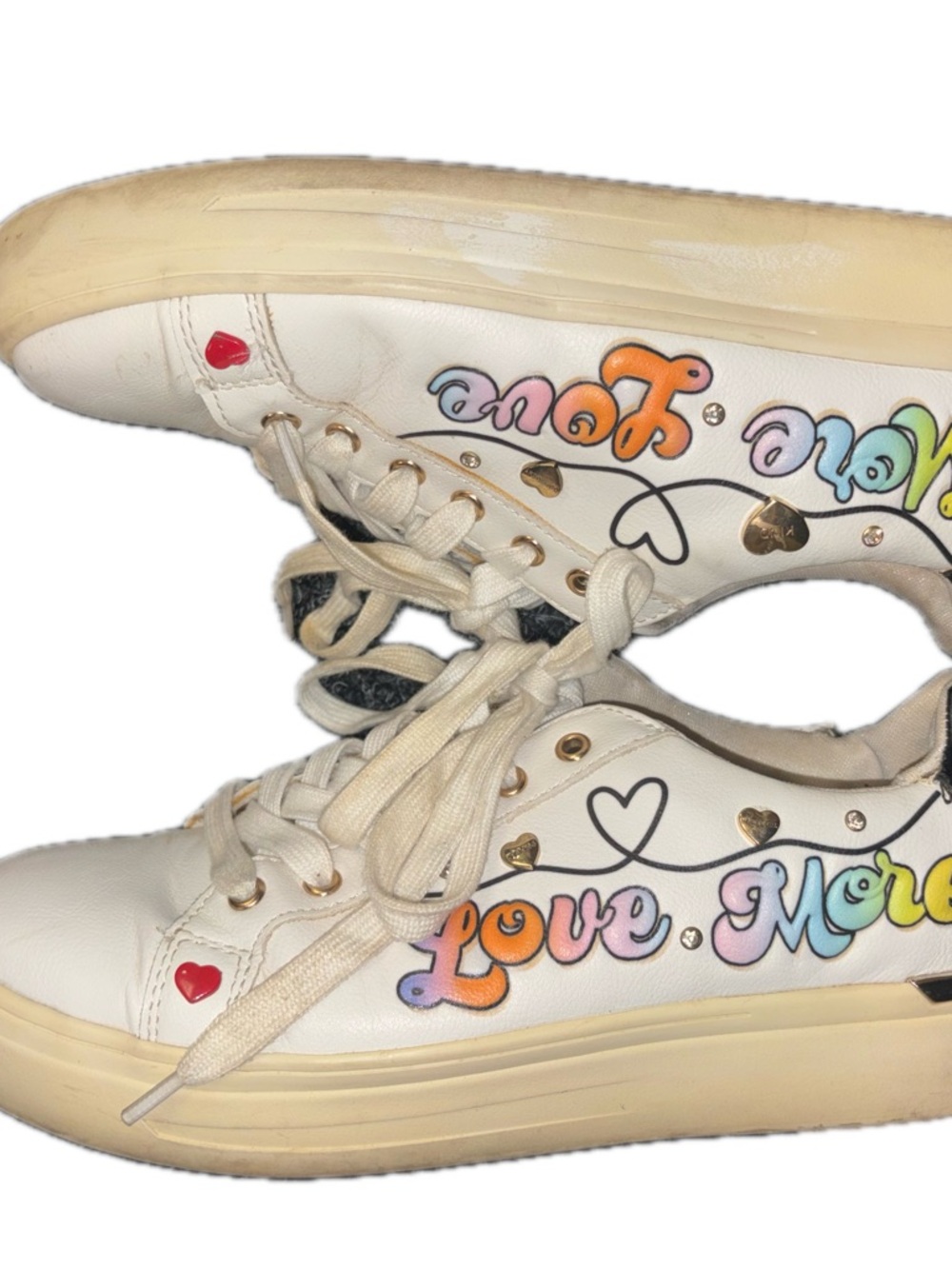 ALDO Women's “Love More/More Love” Fashion Sneaker - White/Multi- Size 8.5